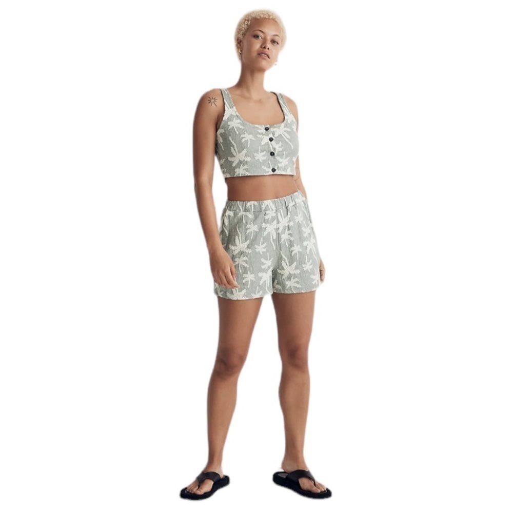 Madewell - NWT Jacquard Square-Neck Button-Front Crop Tank Sz M